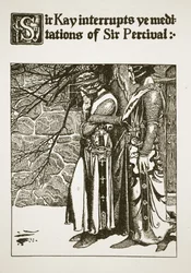 Sir Kay onderbreekt de meditatie van Sir Percival, illustratie uit 